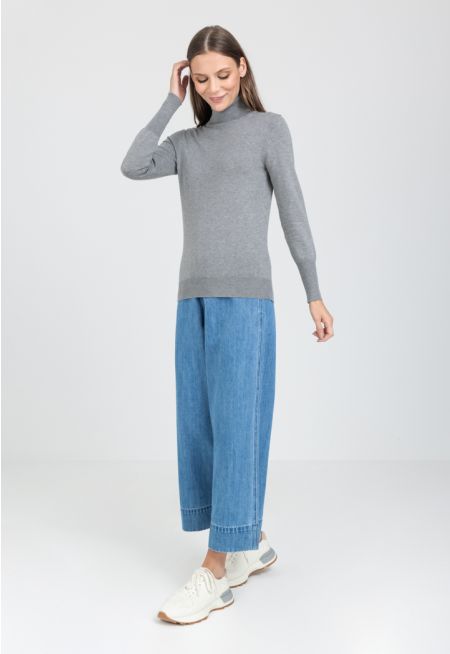 Wide Leg High Waist Denim Trouser