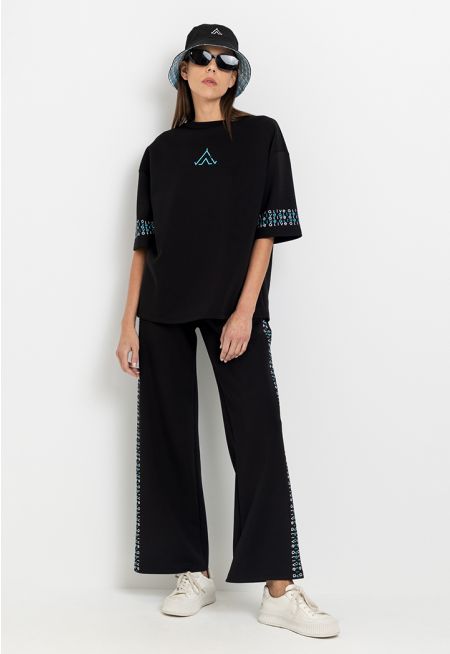 Straight Cut Wide Leg Side Printed Trouser