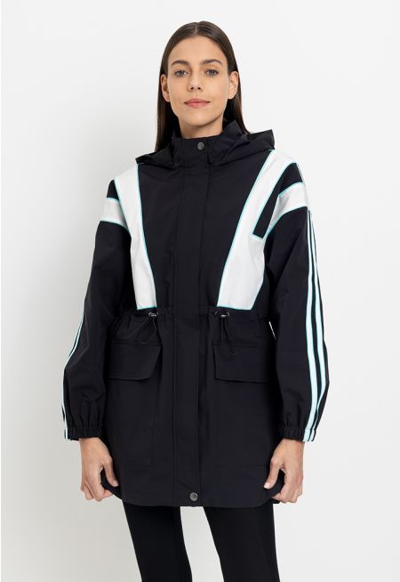 Contrast Drawstring Full Zip Jacket