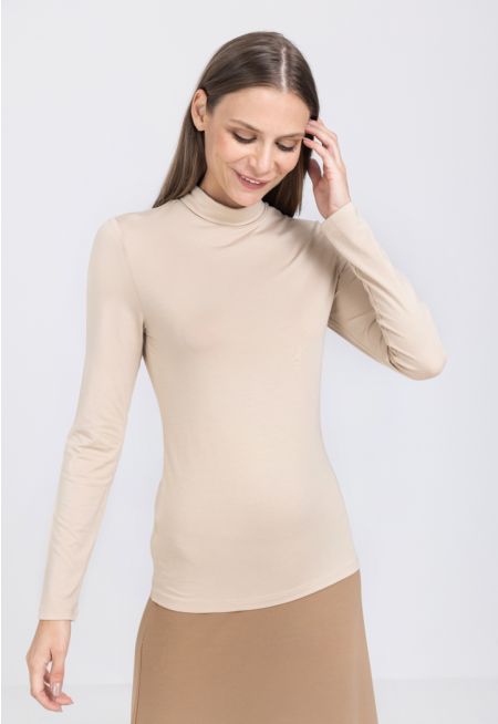 High Neck Long Sleeve Basic Top