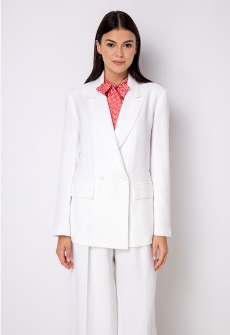 Double Breasted Notched Collar Solid Blazer