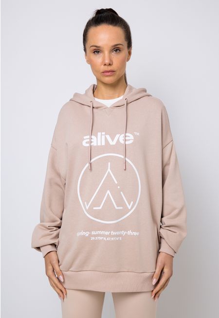 Front Printed Knitted Drop Shoulder Hoodie