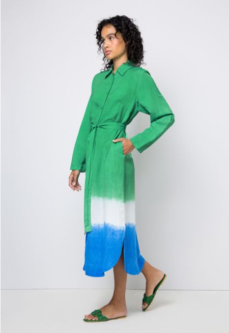 Multicolor Belted Maxi Shirt Dress