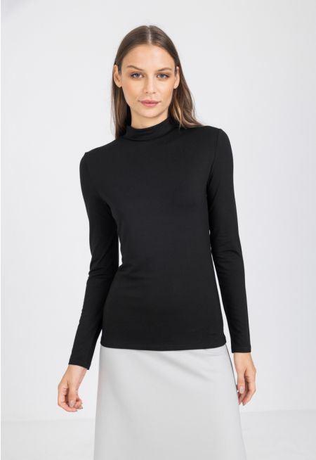 High Neck Long Sleeve Basic Top