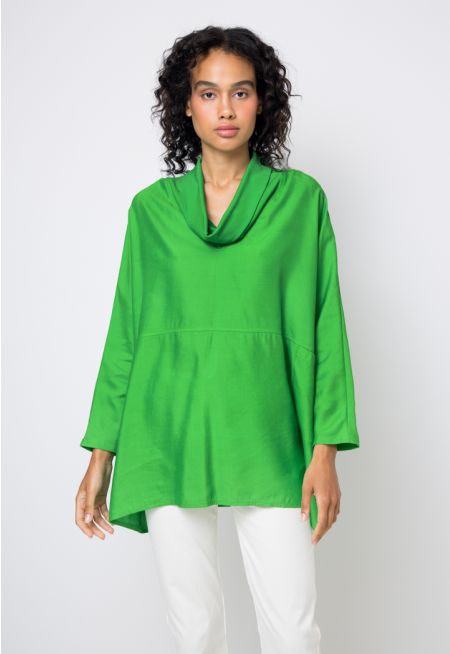 Folded Neck Oversized Solid Blouse