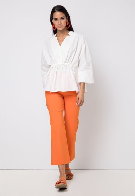 Flared Solid Trousers with Pockets -Sale