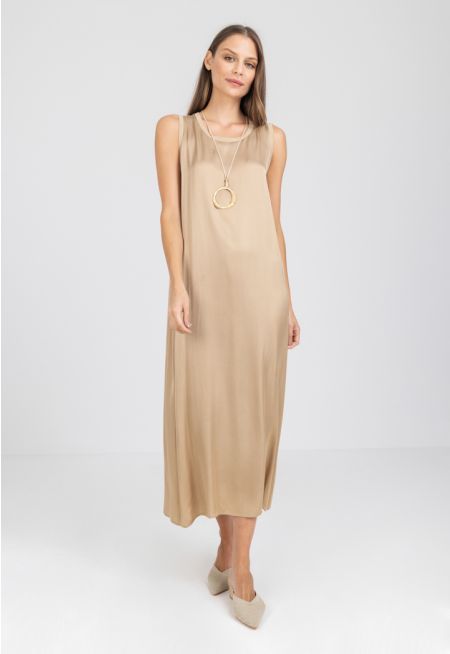 Solid A-line Maxi Sleeveless Dress