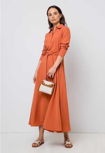 Single Tone Belted Flared Maxi Dress
