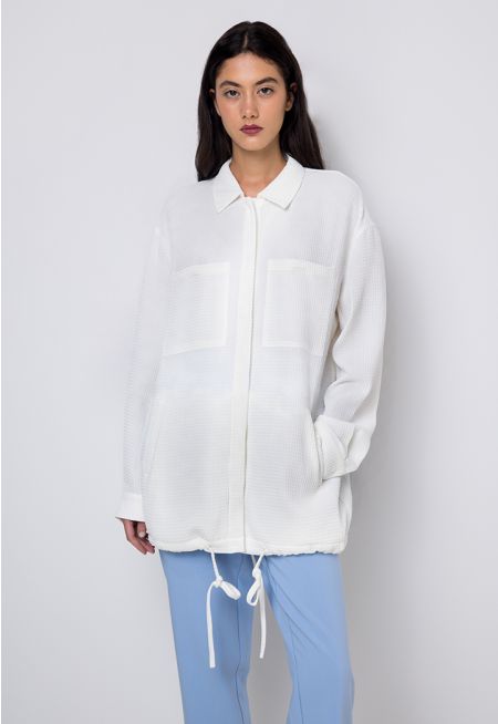 Single Tone Textured Drop Shoulder Jacket