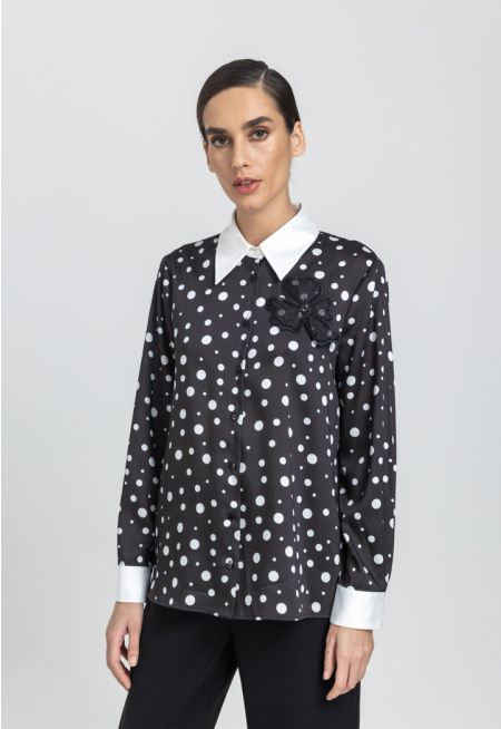 Polka Dot Beaded Patch Shirt