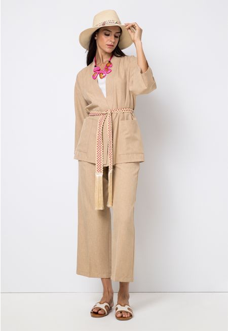 Wide Leg Button Embellished Trouser