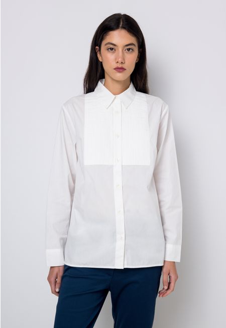 Pleated Front Single Tone Shirt