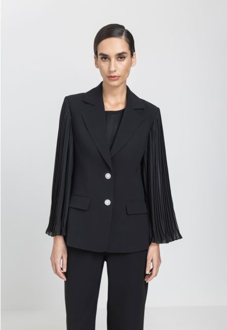 Pleated Sleeve Single Breasted Blazer