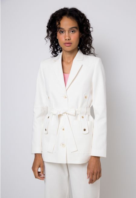 Notched Collar Belted Blazer