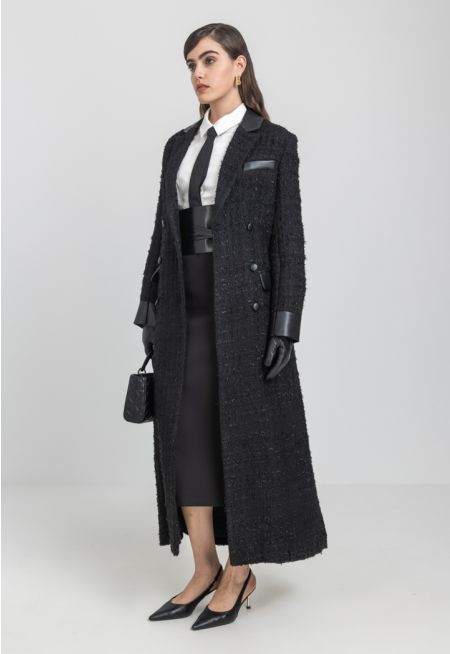Tweed Double Breasted Belted Coat