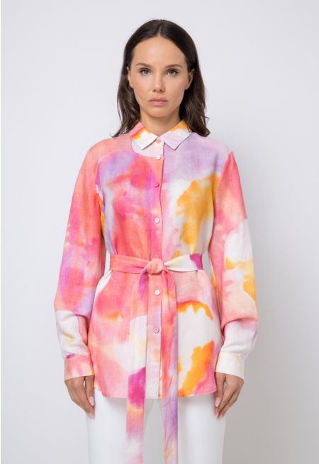 All Over Printed Belted Shirt