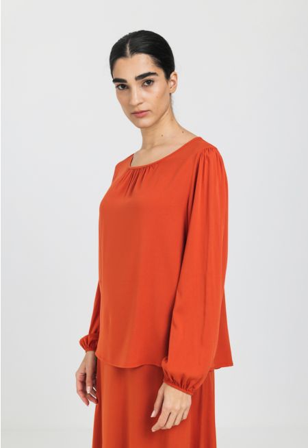Gathered Neck Solid Blouse