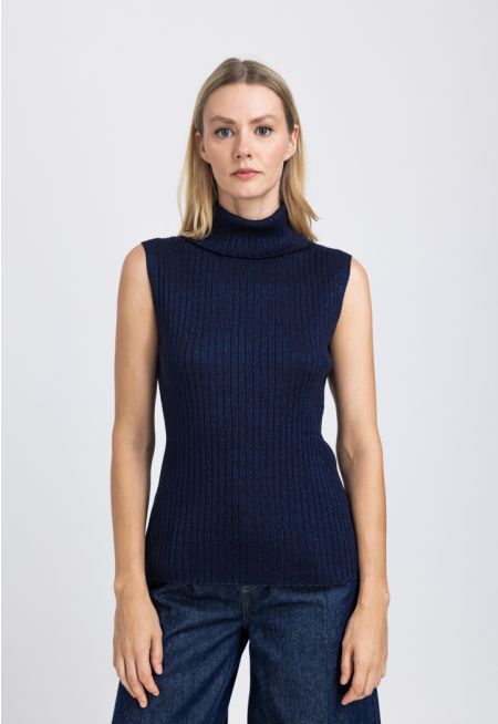 Knitted Lurex Sleeveless Sweater