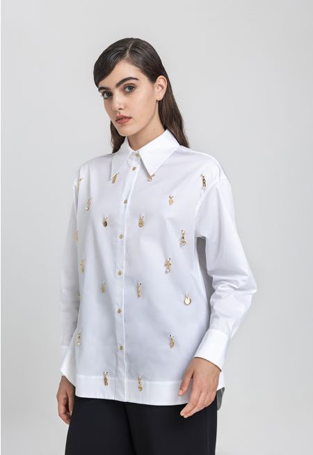 Charm Embellished Solid Shirt