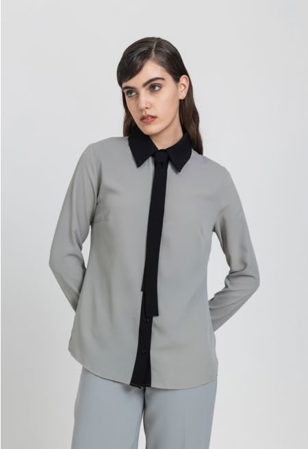 Contrast Detachable Tie Shirt