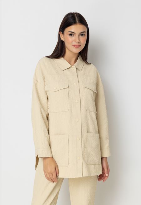 Solid Textured Patch Pocket Shirt