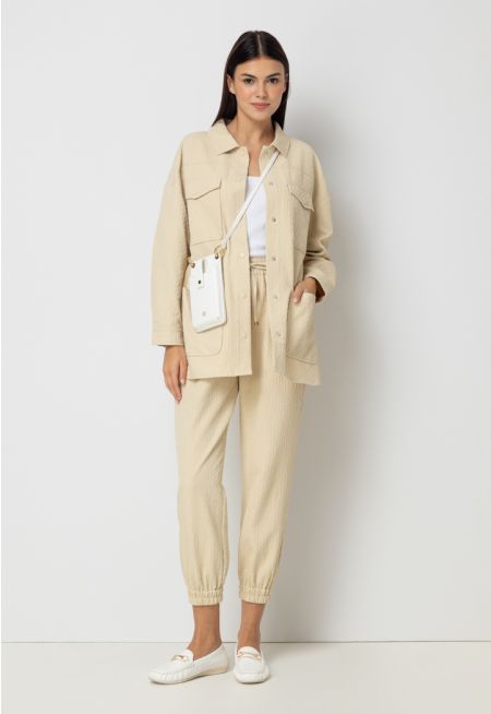 Textured High Waist Solid Trouser