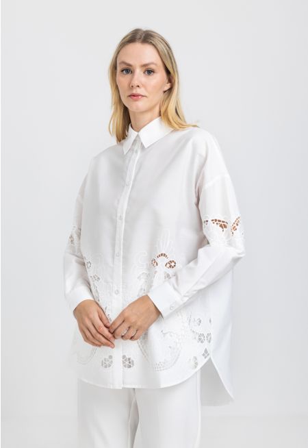 Solid Drop Shoulder Lace Shirt