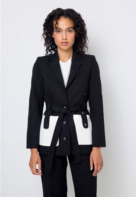 Notched Collar Belted Blazer