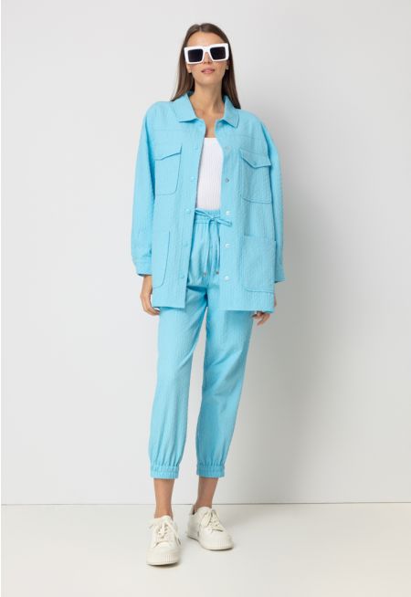 Textured High Waist Solid Trouser