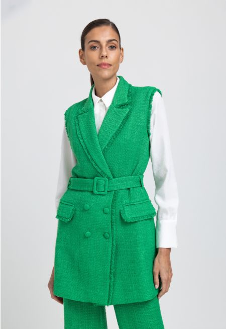 Sleeveless Tweed Double Breasted Jacket