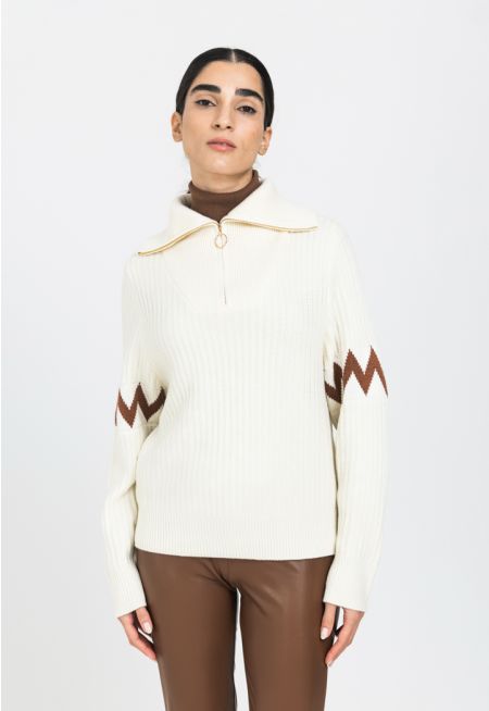 Knitted Ribbed Contrast Sweater