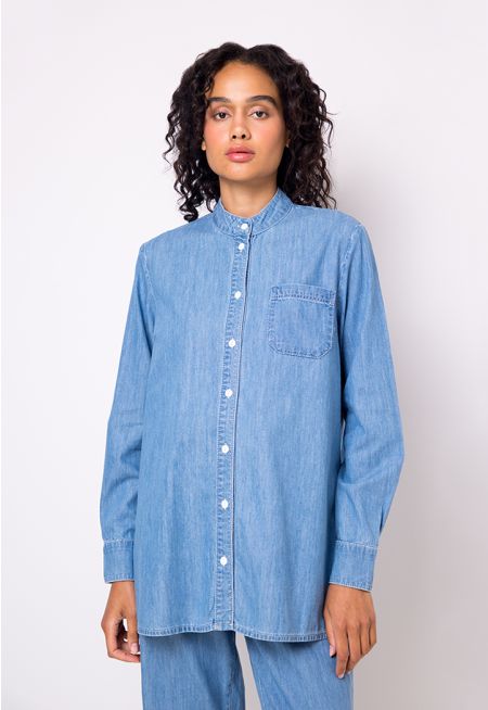 Solid Long Sleeve Denim Shirt