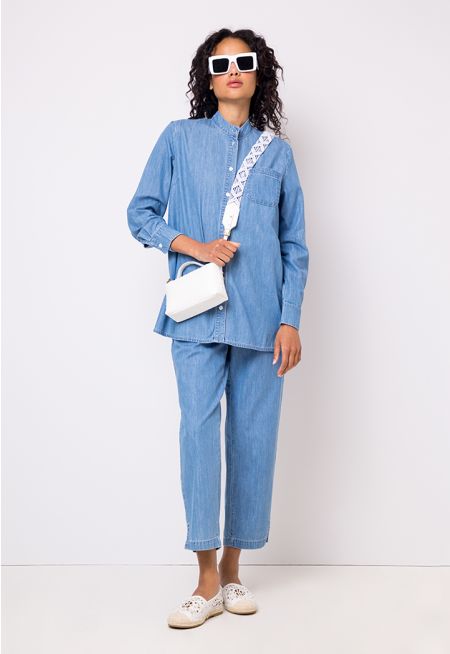 Straight Leg High Waist Denim Trouser