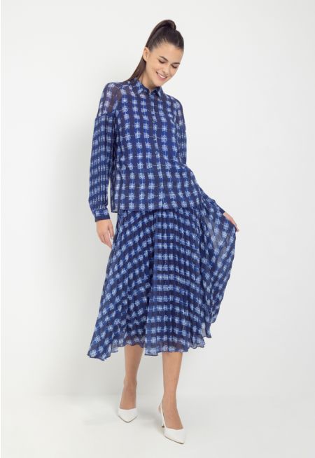 Printed Pleated Flared Skirt
