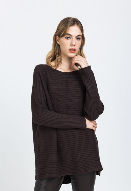 Knitted Ribbed Solid Oversized Blouse