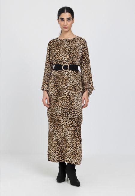 Leopard Printed Gathered Empire Dress