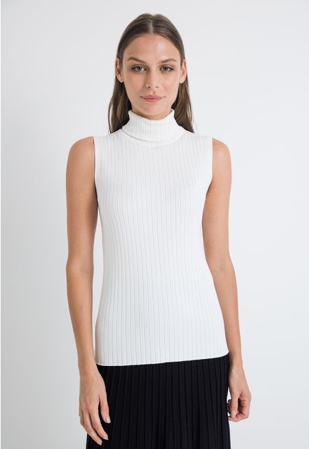 Ribbed Knitted High Neck Basic Top