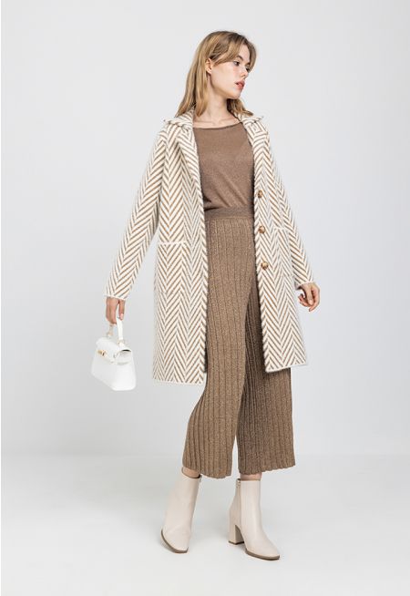 Contrast Knitted Midi Jacket 