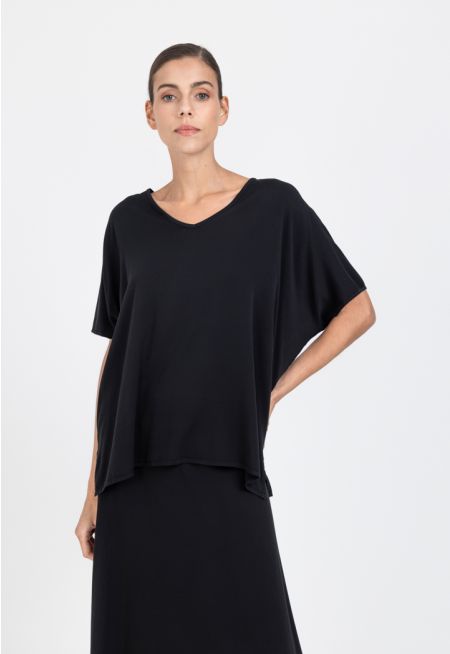 Short Batwing Sleeves Solid Blouse