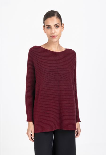 Knitted Ribbed Solid Oversized Blouse