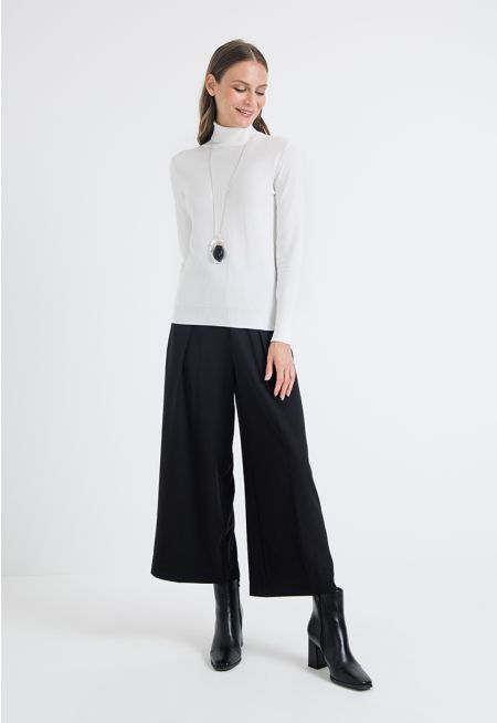 Wide Leg Solid Elasticated Waist Trouser