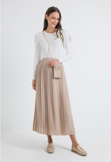 All Over Pleated Solid Skirt