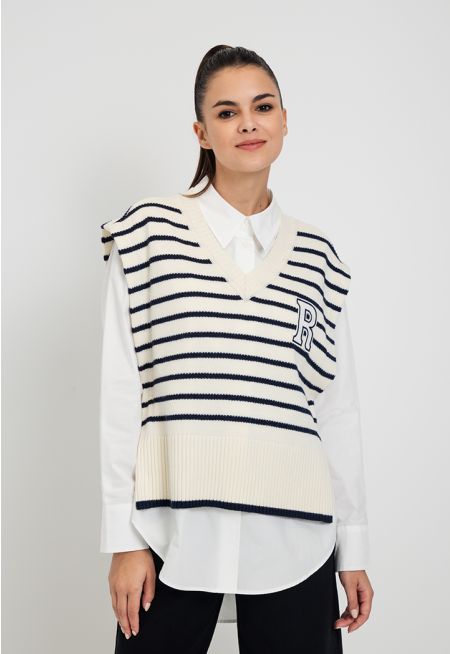 Open Side Striped Knitted Sweater Vest