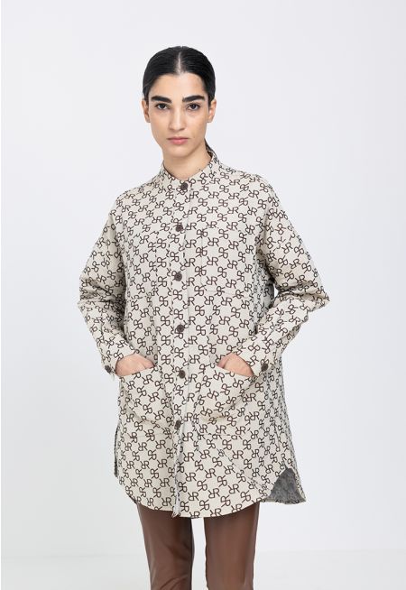 Drop Shoulder Monogram Print Shirt