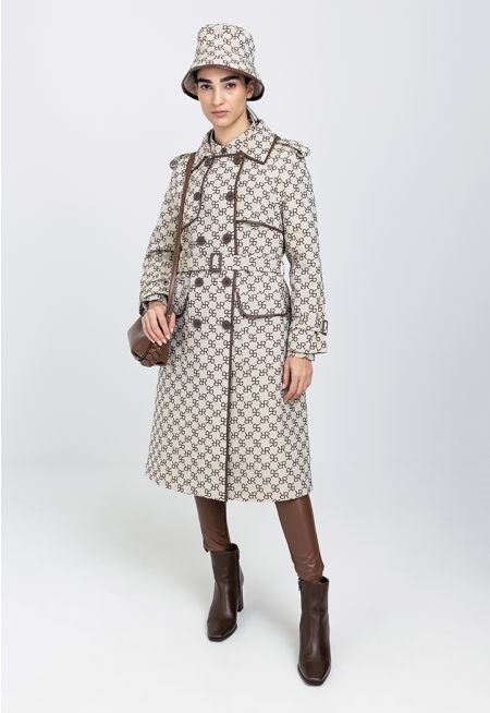 Monogram Print Belted Coat