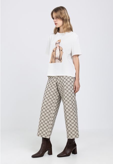 Monogram Print Wide Leg Trouser