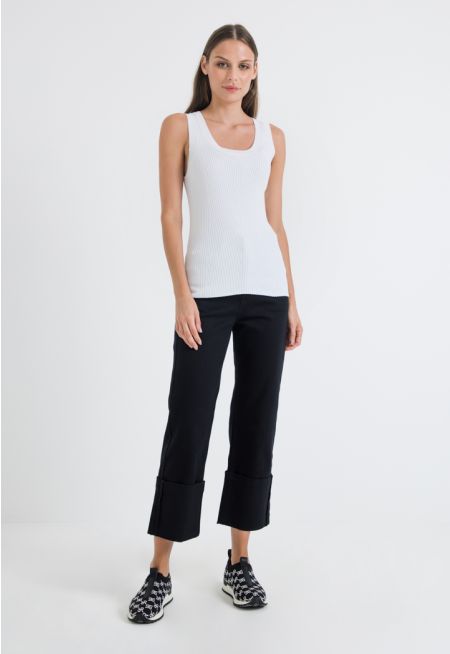 Folded Hem Wide Leg Jeans