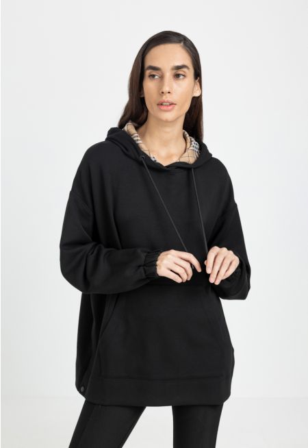 Check Hooded Drop Shoulder Hoodie