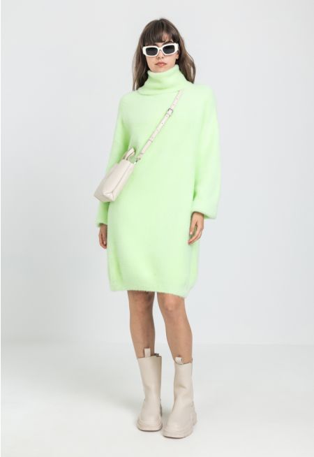 Knitted Mohair High Neck Sweater Dress