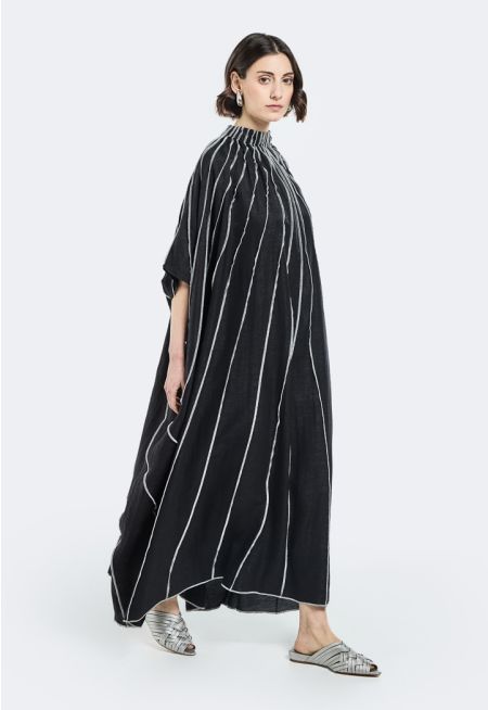 Elastic Neck Dress With Stitched Details
